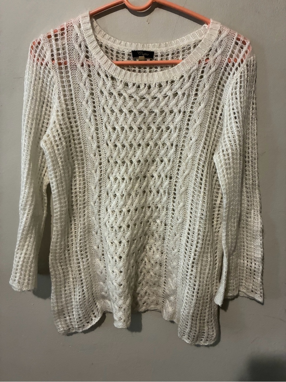 Cupio Cream Open-Knit Scoop Neck Cable Sweater